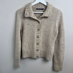 Peruvian Connection Women’s Oatmeal Wool Alpaca Knit Cardigan Sweater Size Small